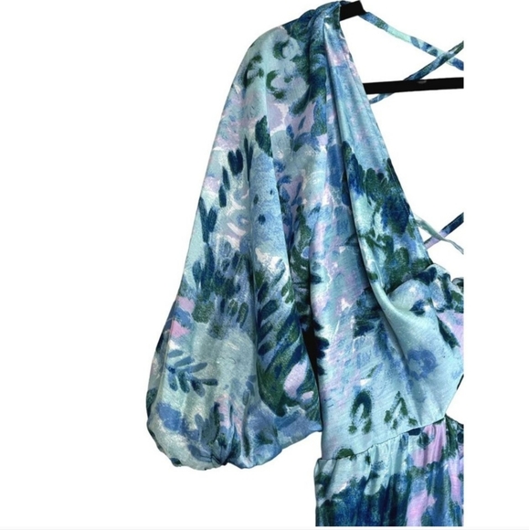 NWT Asos Design Blue Floral Tiered Voile Mini Dress Twist Front Size 14 - Picture 4 of 11